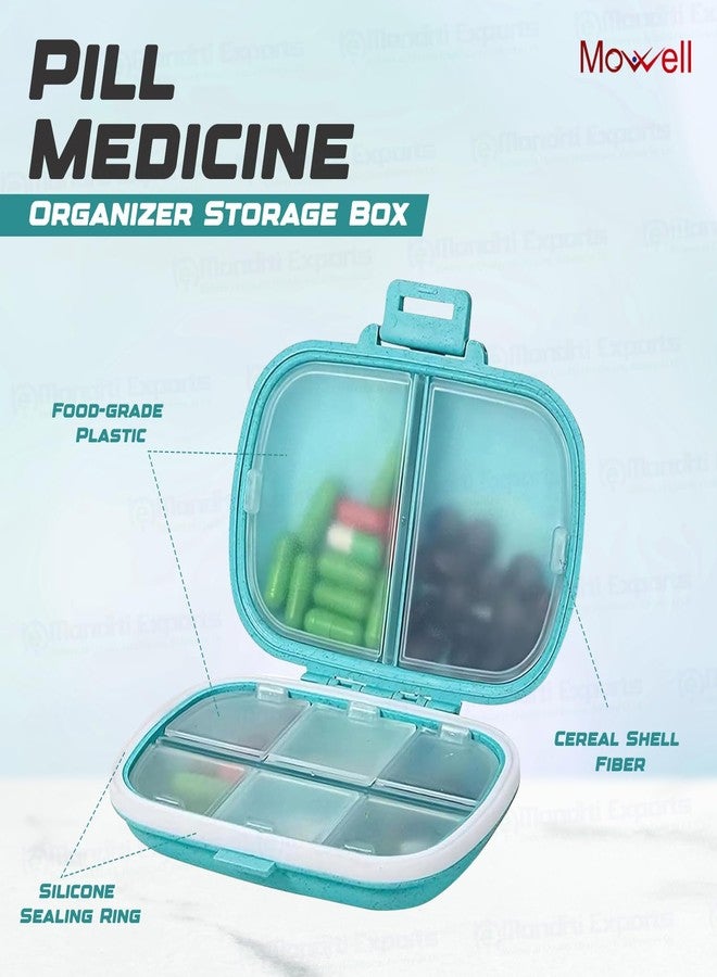 Mowell Travel Pill Organizer - 8 Compartment Portable Pill Box for Daily Medicine & Vitamins | Small Pocket-Sized Pill Case | Double Lock, Moisture-Proof, Food-Grade Plastic | Turkish Blue - Image 3